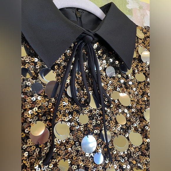 $650•Badgley Mischka•Gold & Silver Sequin Ombre Collared Dress•NEW! - Picture 13 of 17